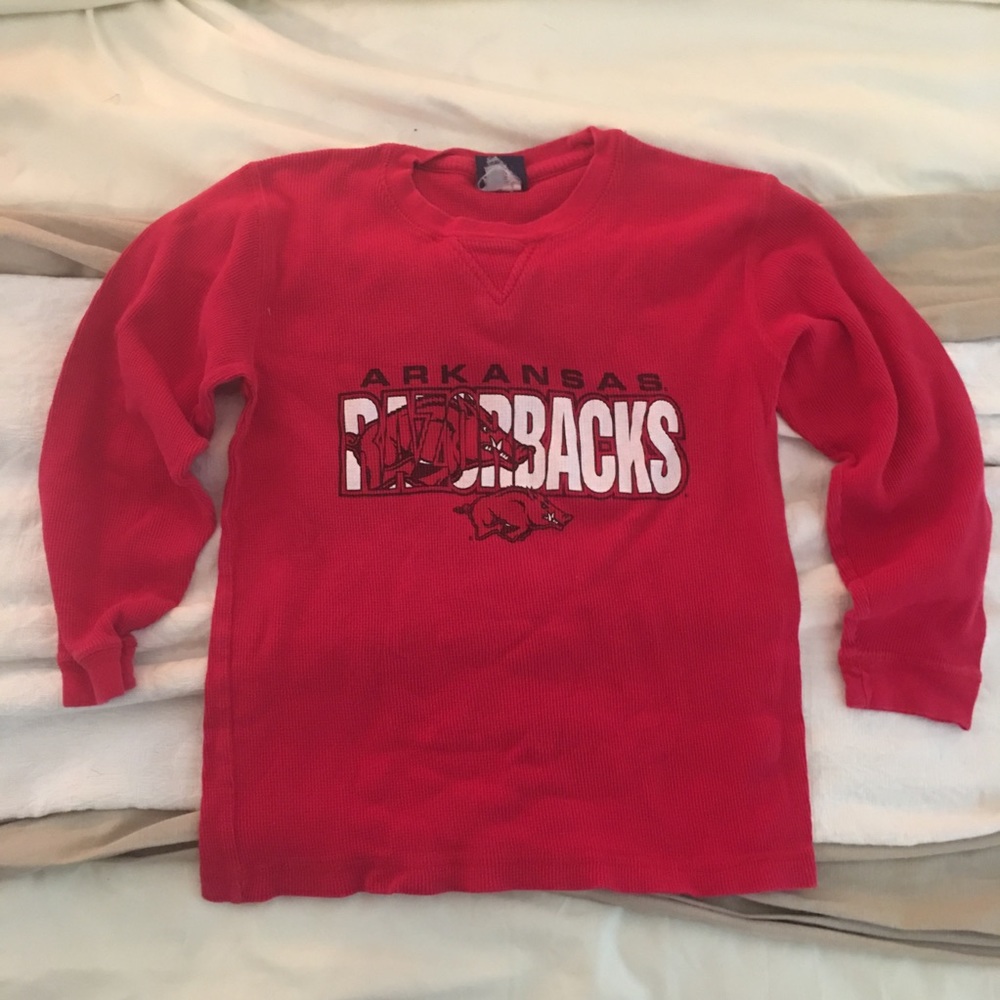 VINTAGE ARKANSAS RAZORBACK FAN THERMAL SHIRT YOUTH